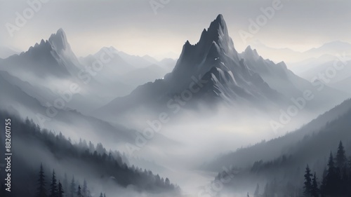 grey mountains with gradient and foggy 