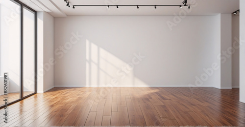 Contemporary Minimalist Room: White Wall and Wooden Floor Setting
