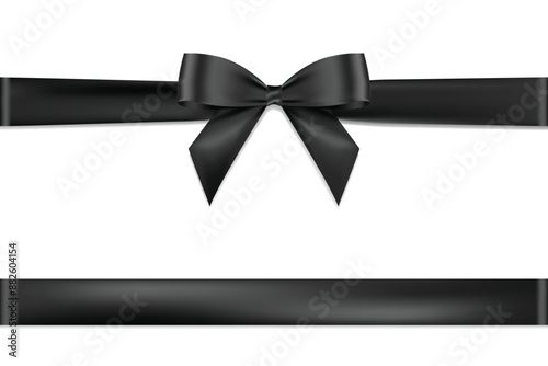 Black bow horizontal ribbon realistic shiny satin vector for decorate your greeting card or website isolated on white background.