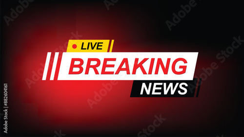 Breaking news screen banner ,template design widescreen ratio 16:9 vector illustration for news channels or internet television broadcast concept minimal white badge and red text on red background.