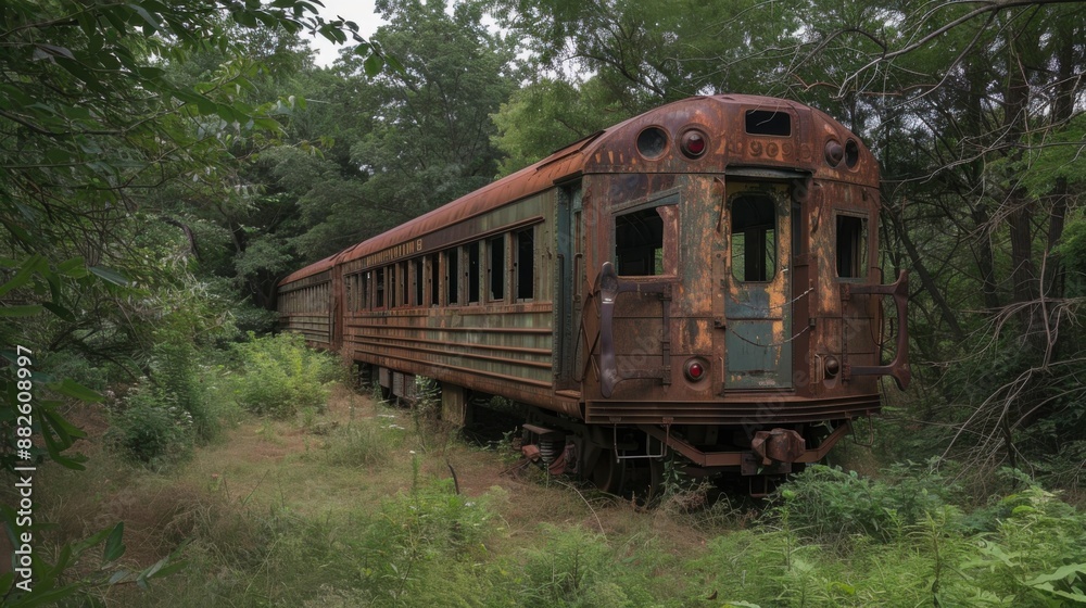 Forgotten Relic: Abandoned Train Car Slowly Being Reclaimed by Nature in an Eerie Setting Forgotten Relic: Abandoned Train Car Slowly Being Reclaimed by Nature in an Eerie Setting