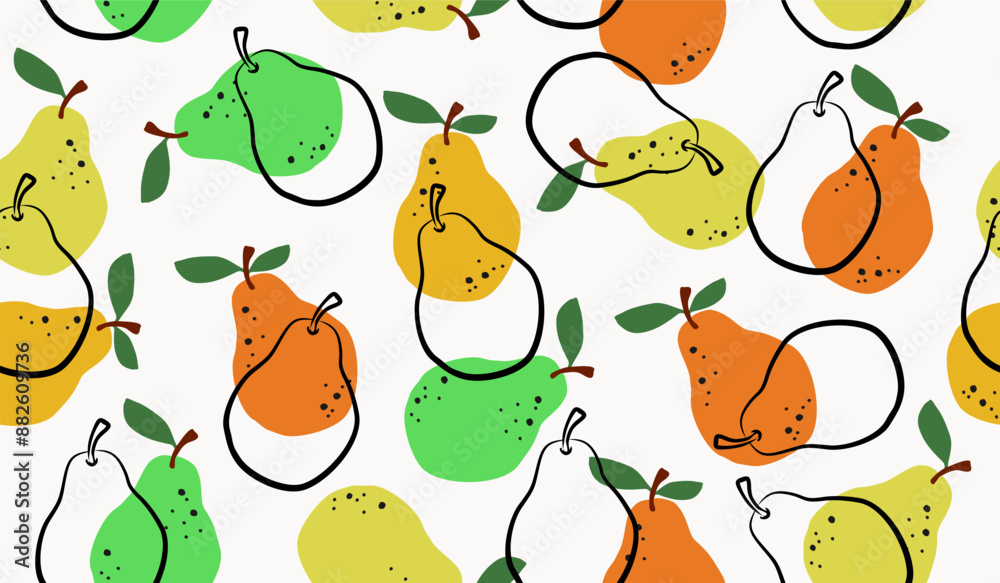Fototapeta premium Cute pear fruits pattern background vector design