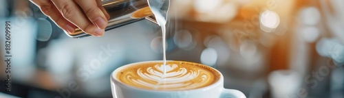 Professional barista making latte art, coffee culture, lifestyle photo