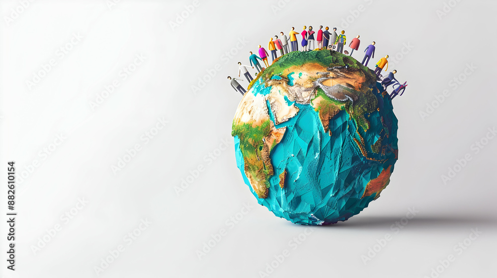 Fototapeta premium Global Business Process Flowchart Concept with 3D Flat Icon People and Earth Model