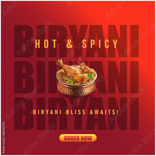 Chicken Dum Biryani Social Media Posts, Promotional Advertising Templates Vector illustration
