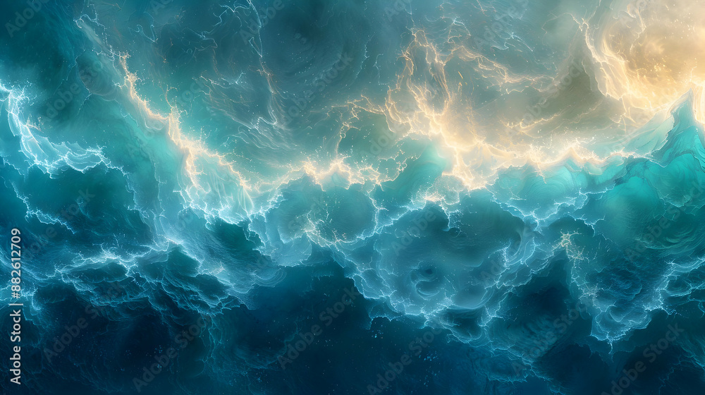 Abstract Background with Blue and Gold Waves