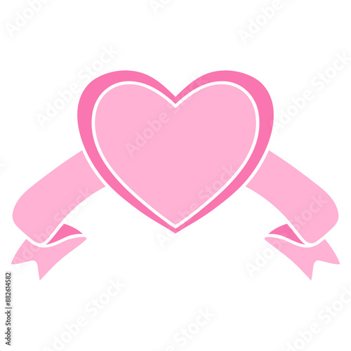 pink heart love with ribbon banner