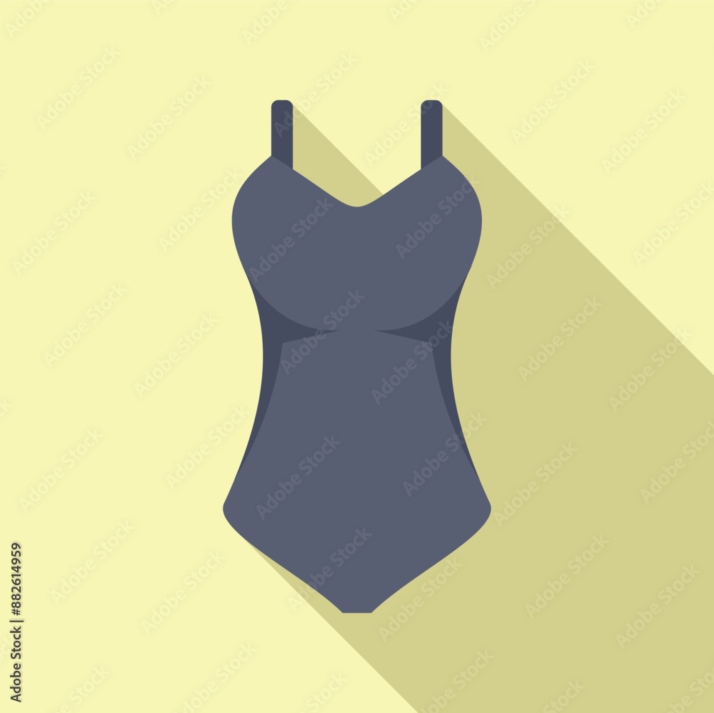 Dark one piece swimsuit presenting a summer concept with long shadow on yellow background