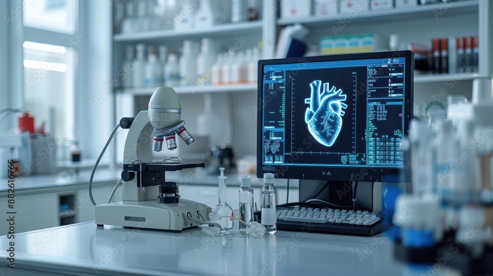 A computer monitor displays a heart image on a white background