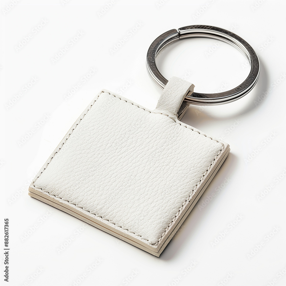 mock up blank white square leather key chain, isolated on white background, Ai generated Images mock up blank white square leather key chain, isolated on white background, Ai generated Images