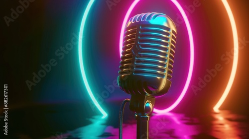 Vintage Microphone Under Neon Lights