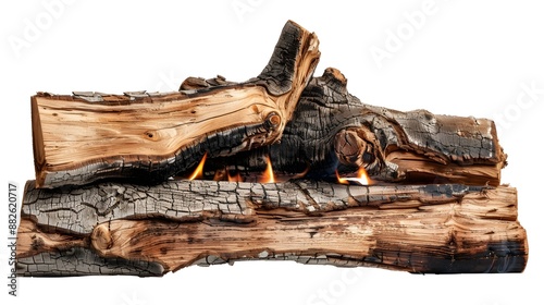 Several pieces of dark-gray and brown wood, likely charred or burnt, are piled together. photo