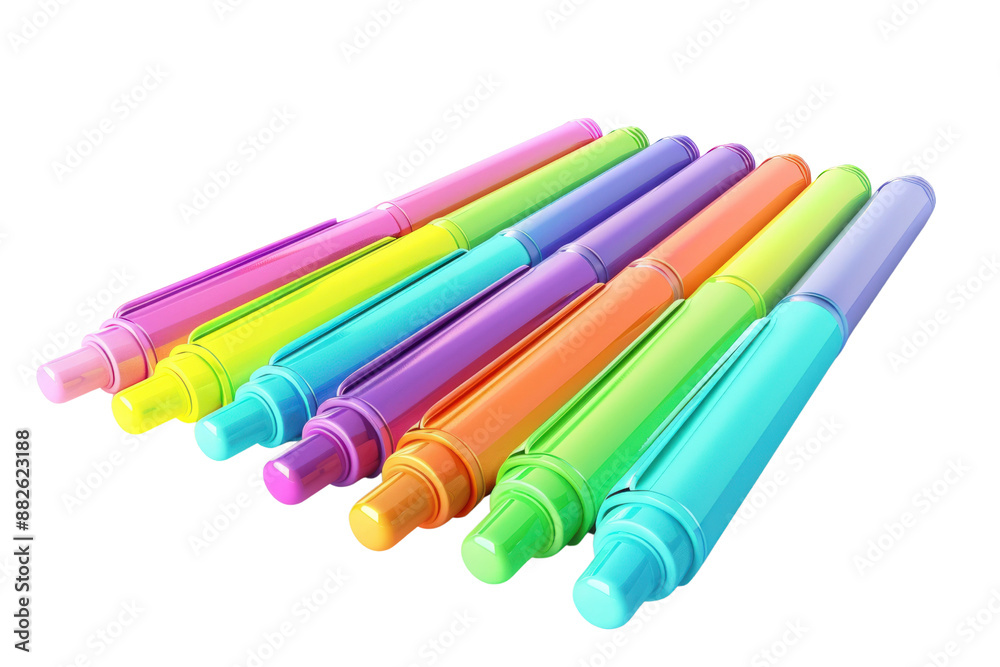 A row of colorful pens are lined up on a white background, illustration education, clipart , isolated on a transparent background. A row of colorful pens are lined up on a white background, illustration education, clipart , isolated on a transparent background.