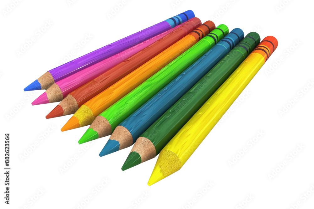 Fototapeta premium A row of colored pencils with a white background, illustration education, clipart , isolated on a transparent background.