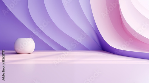 abstract 3d interior scene white vase with violet background color and sunlight. photo