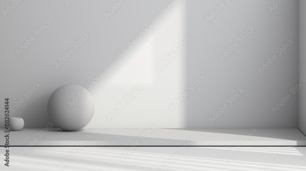 abstract 3d interior scene with white ball and sunlight with gray background color. abstract 3d interior scene with white ball and sunlight with gray background color.