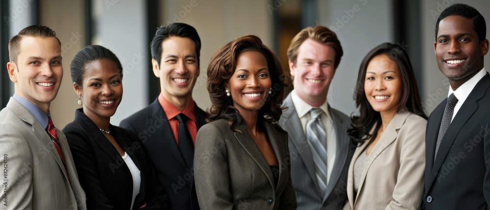 Professional team portrait: Diverse individuals posing with a smile, a symbol of unity and collaboration Professional team portrait: Diverse individuals posing with a smile, a symbol of unity and collaboration