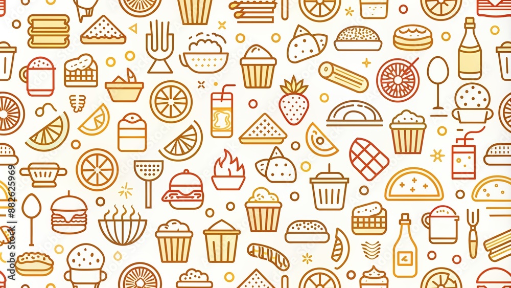 Food and drink line art icon seamless wallpaper pattern Food and drink line art icon seamless wallpaper pattern
