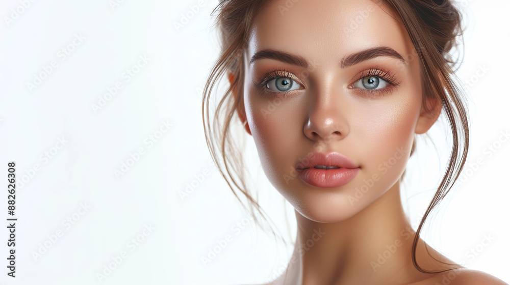 Beautiful woman face close up portrait. Perfect skin.
