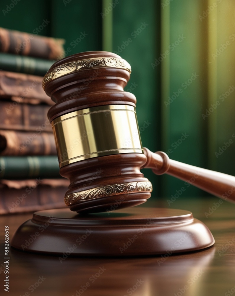 Gavel in a Brown color Courtroom with Gold Ornaments