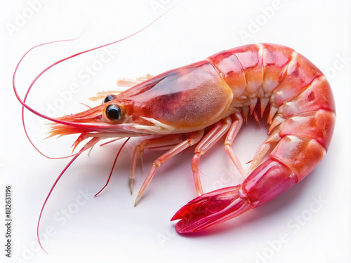 Wallpaper Mural Vibrant pink shrimp with delicate antennae and tail, freshly harvested, glistens on a clean white background, showcasing its tender flesh and intricate details. Torontodigital.ca