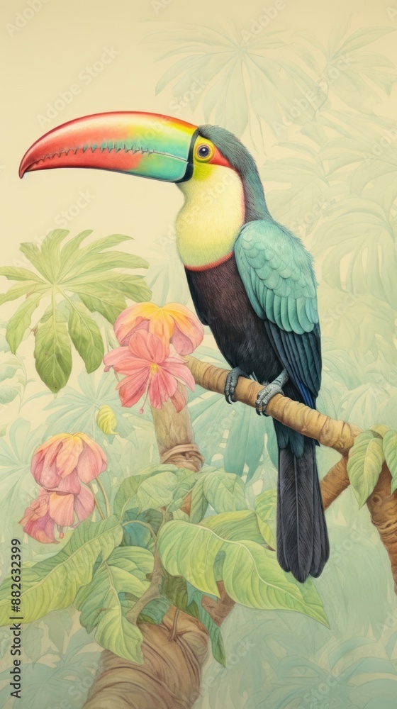 Fototapeta premium Wallpape toucan animal plant bird.