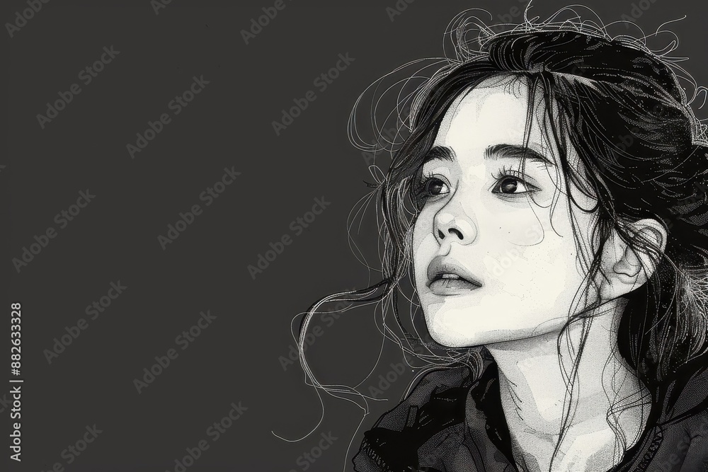 A minimalist portrait highlighting the elegance and simplicity of an Asian teenager's features.