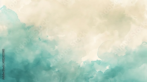 **Light turquoise watercolor wallpaper on a solid beige background, featuring soft brush strokes and dreamy aesthetics, 32k, full ultra HD, high resolution