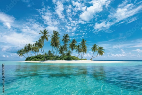 Fototapeta Naklejka Na Ścianę i Meble -  A beautiful island with palm trees and a clear blue ocean