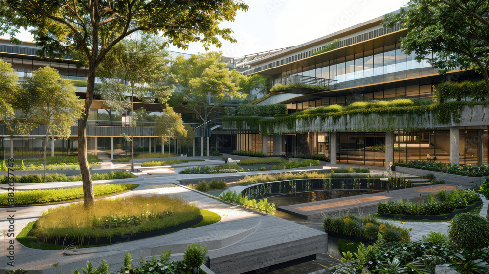 Modern Architecture with Lush Greenery. Modern Architecture with Lush Greenery.