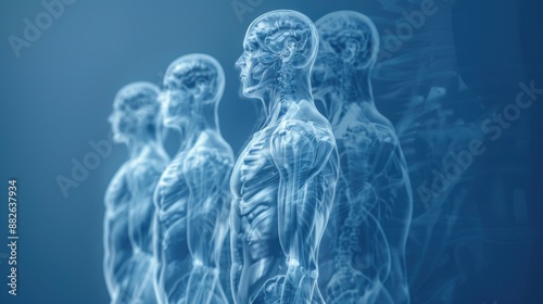 Muscles in the human body, isolated 3D hologram .