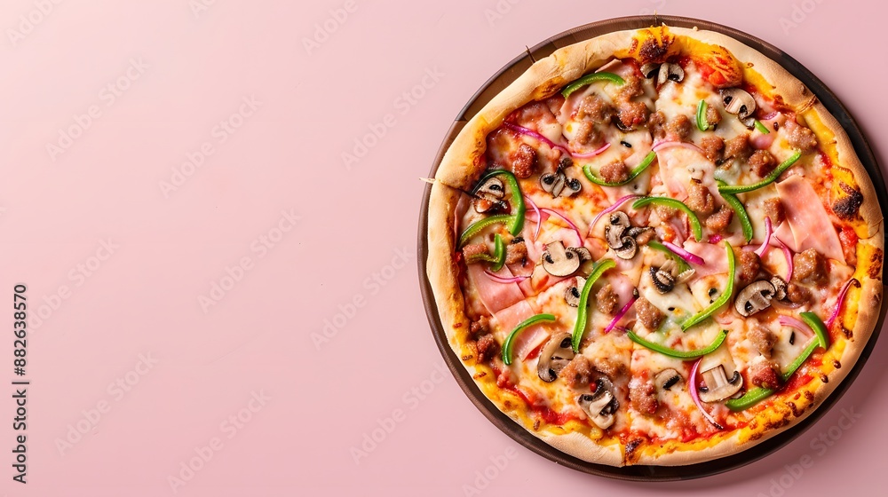Delicious Pizza with Ham, Mushrooms and Pepperoni. Delicious Pizza with Ham, Mushrooms and Pepperoni.