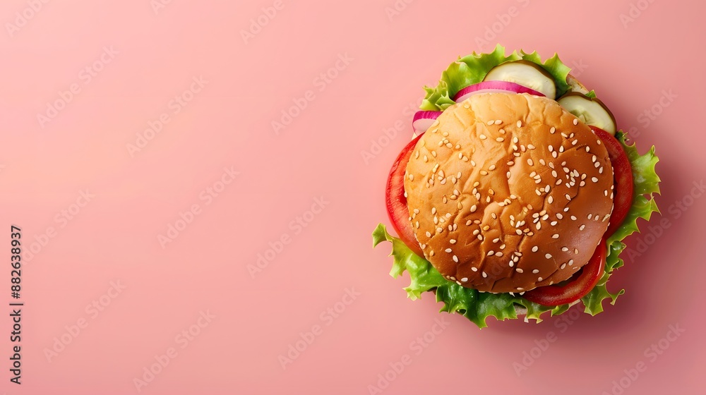 Delicious Hamburger on Pink Background. Delicious Hamburger on Pink Background.