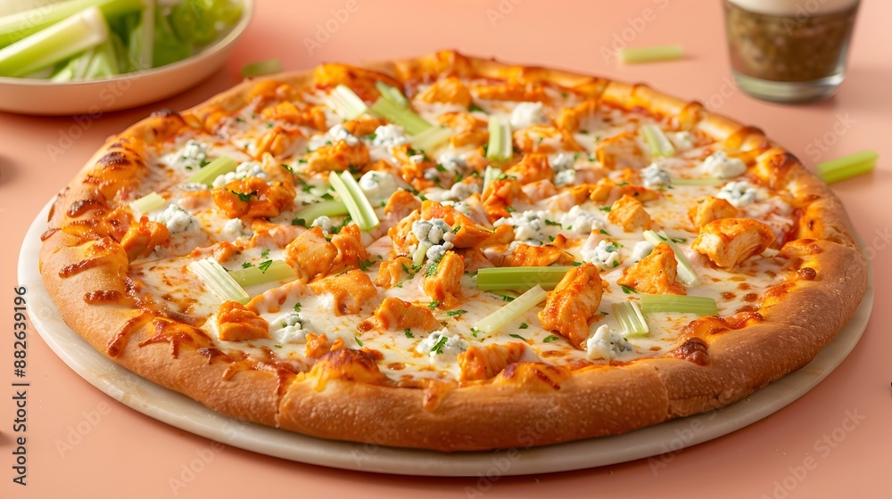 Buffalo Chicken Pizza with Celery and Blue Cheese. Buffalo Chicken Pizza with Celery and Blue Cheese.