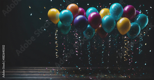 Playful Birthday Party Background Featuring Bright Balloons and Glimmering Confetti to Set a Cheerful and Festive Tone
