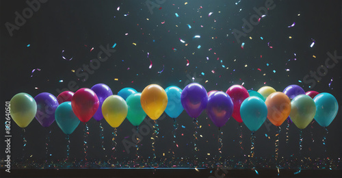 Stunning Birthday Party Background with Cheerful Balloons and Glittering Confetti Creating a Delightful Festive Scene
