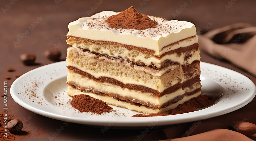 An illustration of a slice of Italian tiramisu, with layers of coffee-soaked ladyfingers, mascarpone cheese, and cocoa powder.
An illustration of a slice of Italian tiramisu, with layers of coffee-soaked ladyfingers, mascarpone cheese, and cocoa powder.