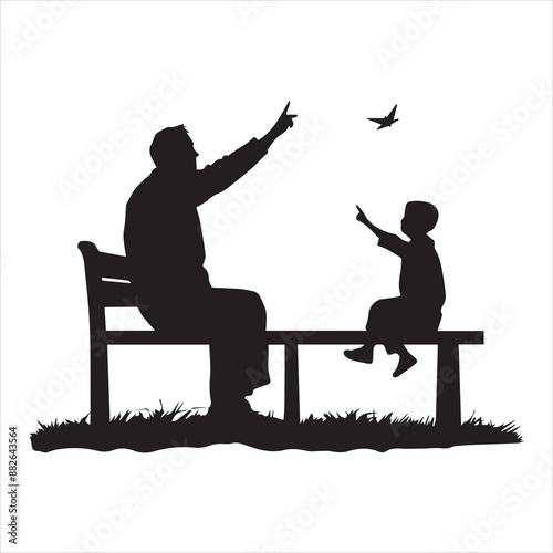 Grandparents and children  vector  silhouette