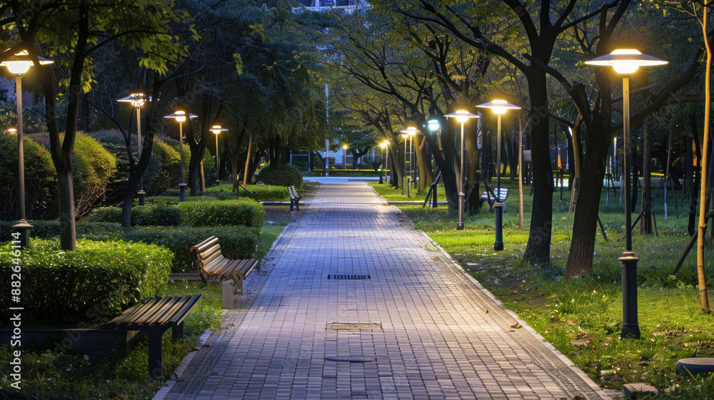 Obraz premium Tranquil Pathway in a Night Park.
