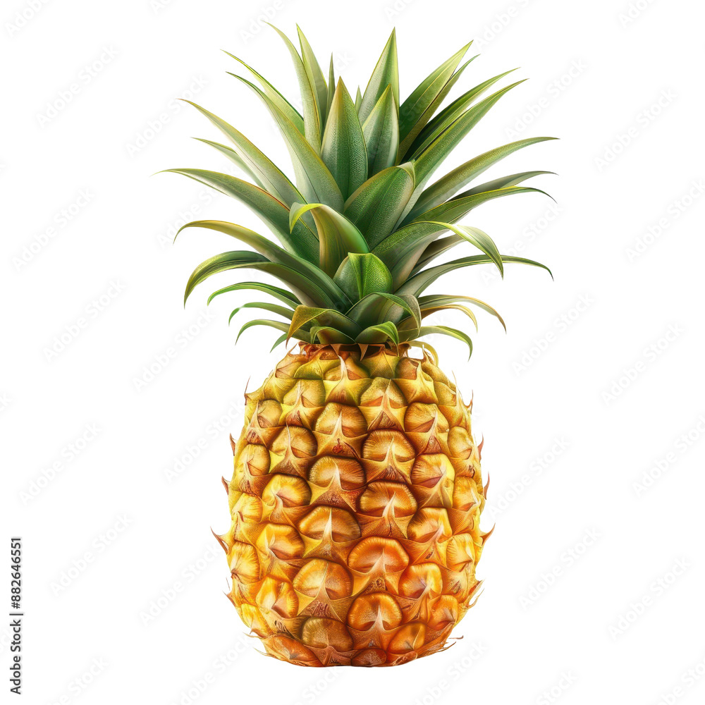 Ripe pineapple with vibrant green leaves, isolated on a white background. Fresh tropical fruit perfect for your healthy eating concepts. Ripe pineapple with vibrant green leaves, isolated on a white background. Fresh tropical fruit perfect for your healthy eating concepts.