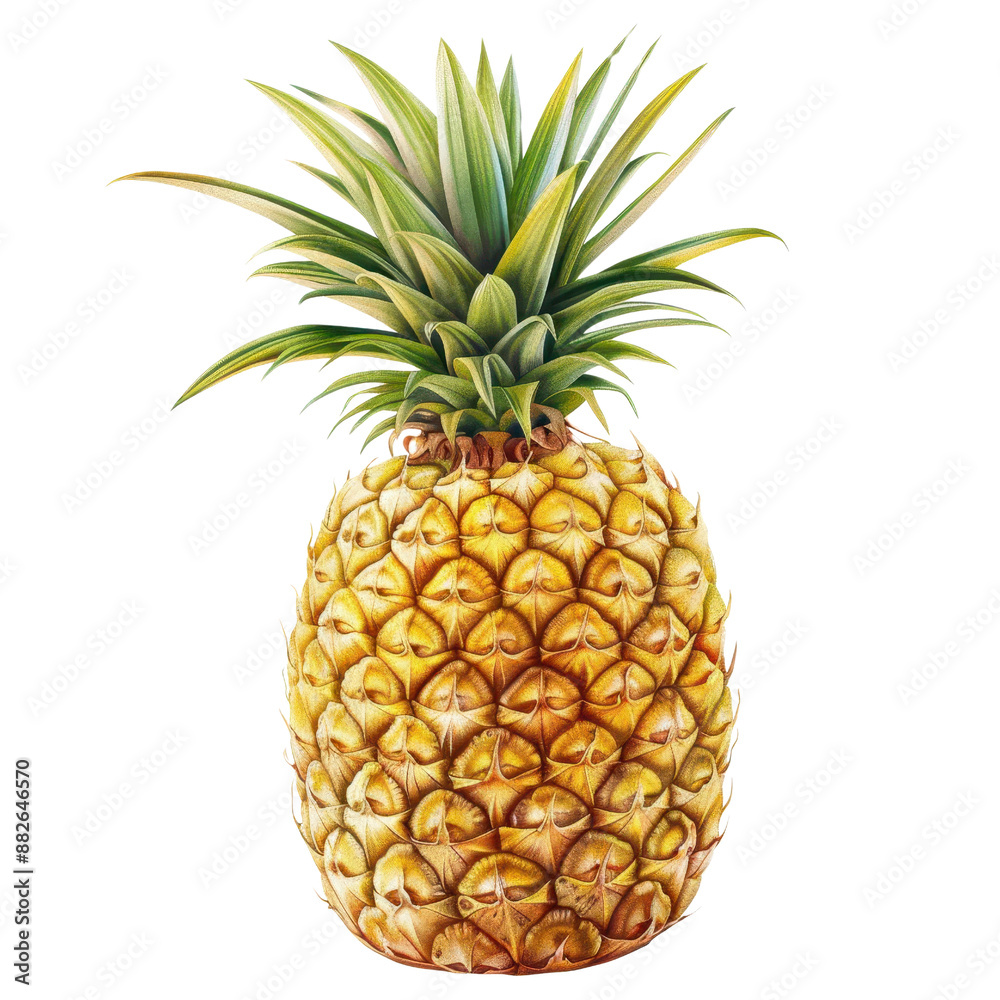 Fototapeta premium Vibrant pineapple with green crown, isolated on white background. Perfect for tropical and healthy food concepts.