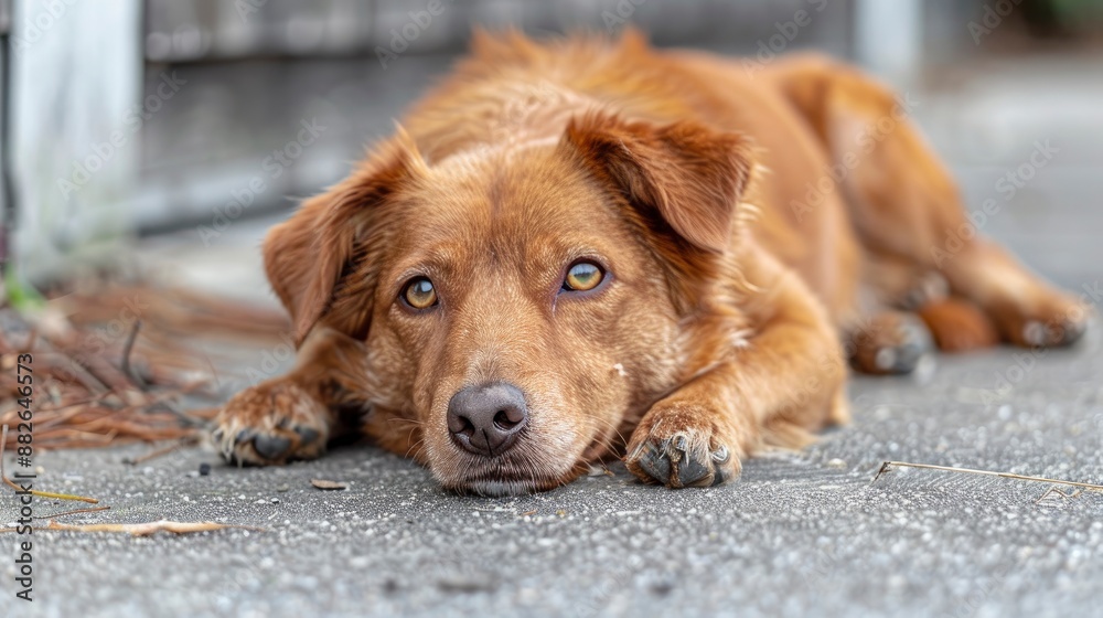 An injured dog with a head wound, looking vulnerable and in need of care An injured dog with a head wound, looking vulnerable and in need of care
