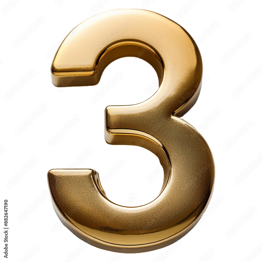 golden number 3 on transparent background golden number 3 on transparent background