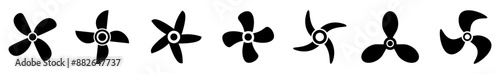 Fan Icons Collection.  Cooler or Conditioner Symbols.Vector