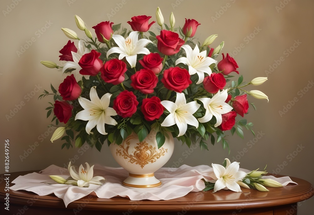 A painting of a bouquet of red and white
A painting of a bouquet of red and white