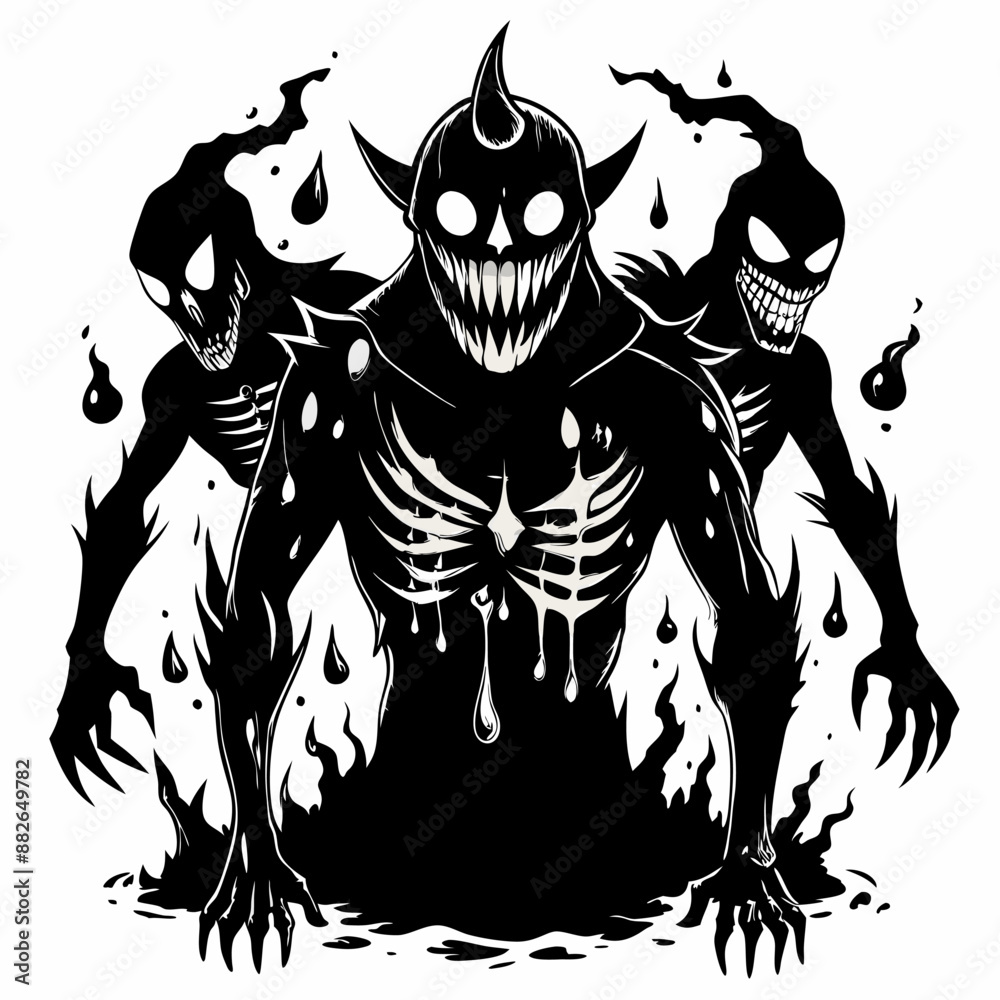 Spooky Trio of Evil Spirits Emerging from Darkness Spooky Trio of Evil Spirits Emerging from Darkness