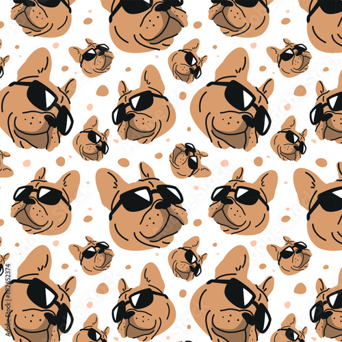 FUNNY FRENCH BULLDOG WEARING SUNGLASSES PATTERN DESIGN