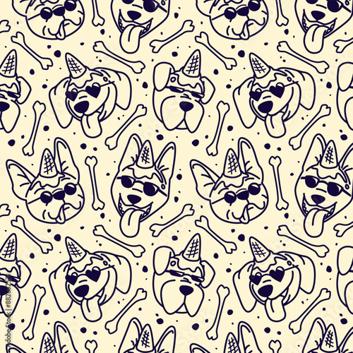 CUTE DOGS WITH GLASSES AND ICE CREAM ON HEAD CARTOON PATTERN
