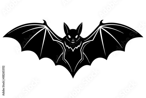 A black bat with outstretched wings on a white background. Vector illustration.