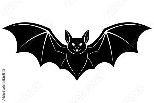 A black bat with outstretched wings on a white background. Vector illustration.